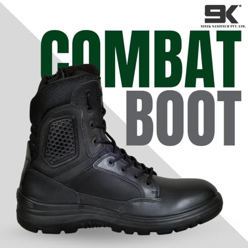 Image of 9K MNK-001 Men's Tactical Work Boots with Side Zipper Lightweight Leather Military Style, Comfortable, Durable and Breathable for Outdoors |Boots Black Waterproof Leather Motorcycle Combat Army Boot