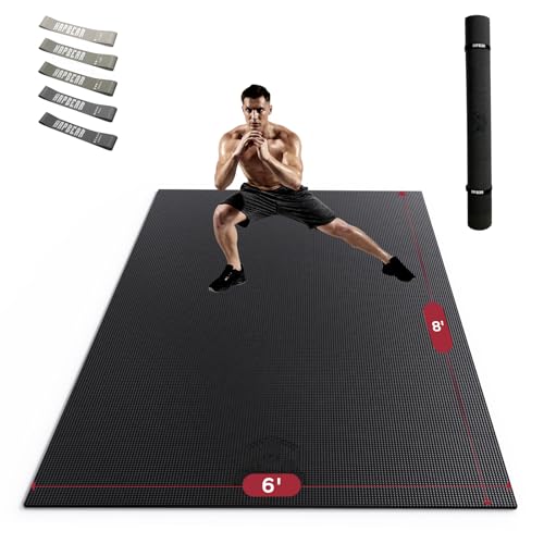 HAPBEAR Extra Large Exercise Mat-6'x8'x8mm(1/3 inch), Non-Slip, Ultra Durable, Thick Workout Mats for Home Gym Flooring Cardio, Yoga Mats for Fitness, High-Density Exercise Mat, Shoes-Friendly