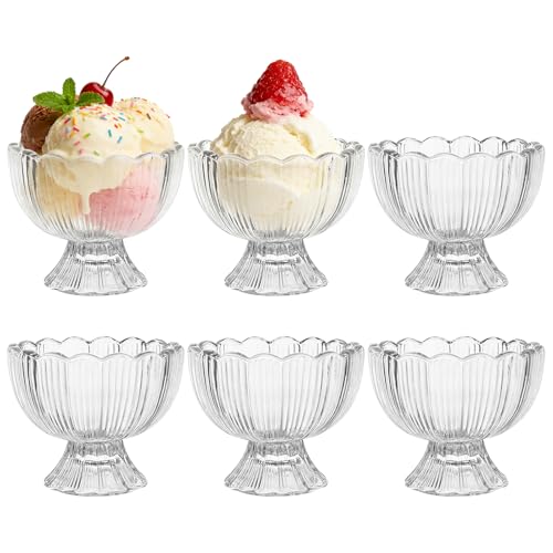 ICEBLUEOR Sundae Dishes Prawn Cocktail Glasses Set of 6 160ml Clear Dessert Bowls Ice Cream Glasses Trifle Bowl for Ice Cream Desserts Milkshake Pudding Fruit Yogurt Appetizer Dishwasher Safe
