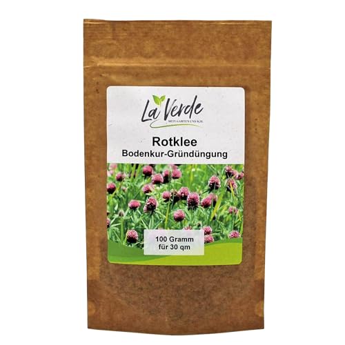 La Verde MEIN GARTEN UND ICH. Rotklee Samen 100g für 30m², Futterpflanze, Bodenkur, ein- bis mehrjährige Gründüngung, Saatgut ohne Gentechnik