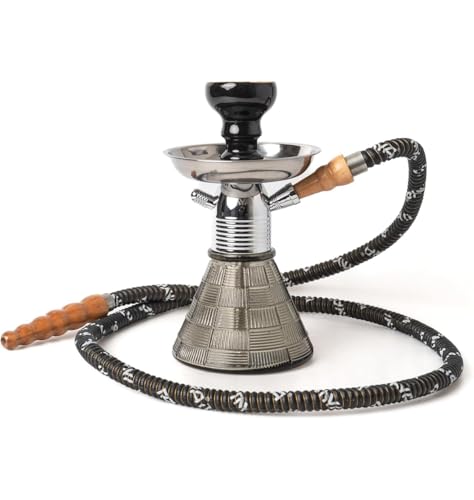 Image of AL-Sheesh Petite Glass Hookah | Designer Alumunium 9 inch Inch Glass, Iron Hookah Set For Heavy Smoke | Perfect for Party (Luster Black)