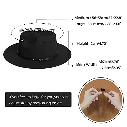 Image of jingsha Fedora Hats for Men & Women Wide Brim Fedora Felt Panama Hat Men's Dress Hats with Belt Buckle