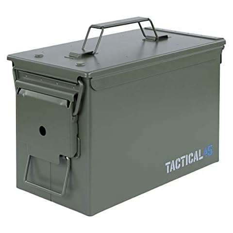 Tactical45 M2A2 50 Cal Ammo Can Army Green Ammo Storage Container with Front Latch System Steel Military Grade Ammo Case Cover