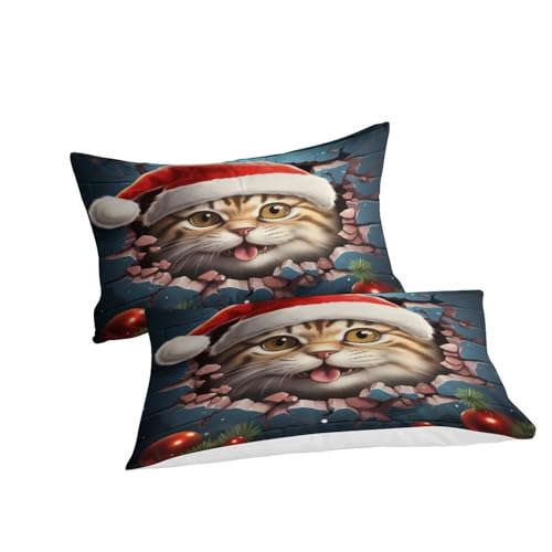 Housse de couette imprimée motif chat de Noël, cadeau idéal 3 pièces