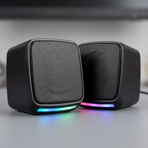 Caixa de Som para PC Gamer 6W RMS, Alto Falante Estéreo com Iluminação RGB, Conexão USB e P2, Controle de Volume, Plug and Play, Ideal para Notebook, TV, Setup Gamer, Home Office e Aulas Online