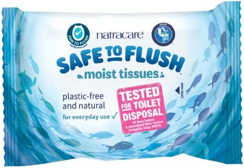 Natracare Safe to Flush Moist Tissues, Made of 100% Paper and an Organic and Natural formula with Aloe Vera and Witch Hazel, Sewer Safe, Flushable Wipes (1 Pack, 30 wipes total)