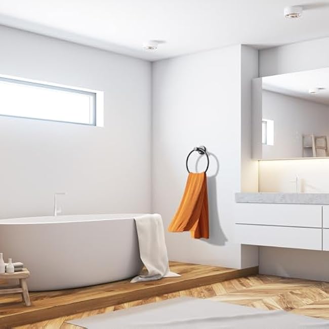 Matte Black Towel Ring - Heavy Duty Stainless Steel Hand Towel Holder for Bathroom & Kitchen, Wall Mounted with Easy Installation Kit | 6.5 L x 1.97 W x 6.5 H