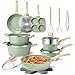 BAKAJI Batteria di Pentole e Padelle 21 Pezzi a Induzione e Gas, Set Adatto a Tutti i Piani Cottura, Antiaderente in Alluminio Pressofuso ed Effetto in Granito con Coperchio e Accessori (Verde)