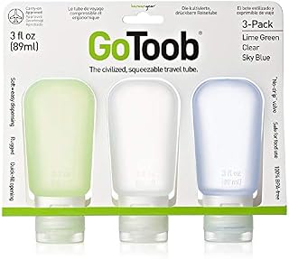 humangear GoToob 3-Pack Travel Bottle, Clear/Green/Blue, Large (3 oz)