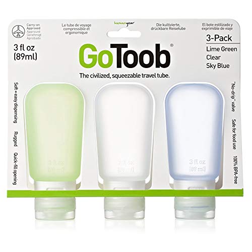 humangear GoToob 3-Pack Travel Bottle, Clear/Green/Blue, Large (3 oz)