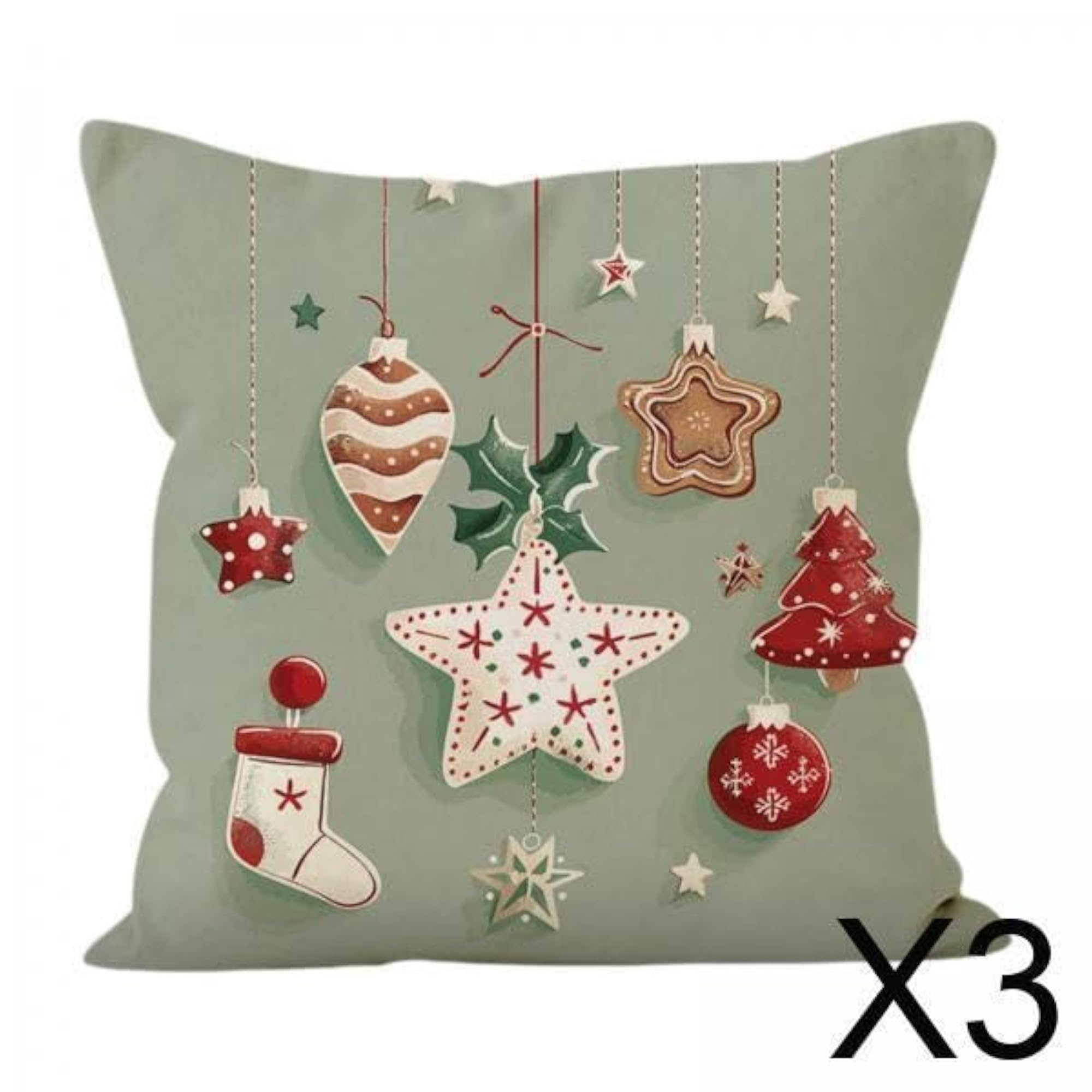 3x Christmas Pillow Cover Decorative Pillowcase