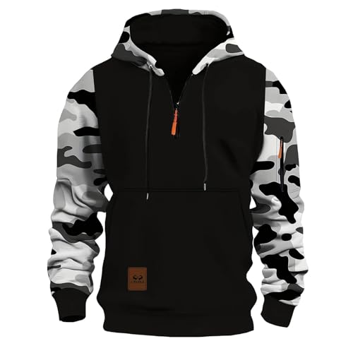 Sweat à capuche pour homme avec motif camouflage, coupe ajustée, sweat d'hiver chaud avec doublure en polaire pour l'automne et le temps froid, vêtement de...