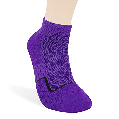 Haloyiyi Men's & Women's Training Sweat Wicking Tech Cushioned Athletic Ankle Socks 4 Pack (6-10, Purple) #TOP1
