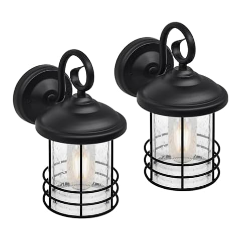 12 Inch Outdoor Wall Lanterns, 2 Pack, Textured Black Exterior Wall Sconces with Clear Seedy Glass, Waterproof Porch Lights for House, Entryway, Patio, Garage, Doorway Cover