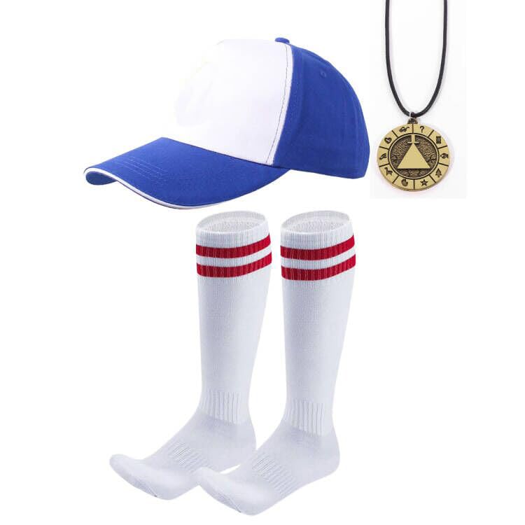 TOMIGO 3Pcs Halloween Cosplay Costume Accessories for Men and Boys with Blue Hat Baseball Cap and Striped Socks + Necklace