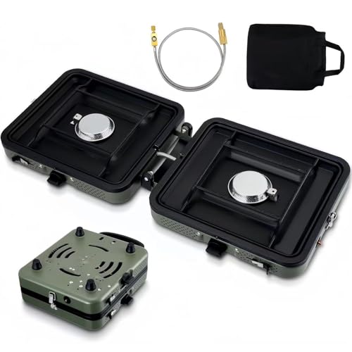 Portable 2 Burner Gas Camping Stove 2200W, Foldable Design with Carry Handle, Lightweight 2.5kg for Camping, Picnic, Hiking and Emergency Cooking