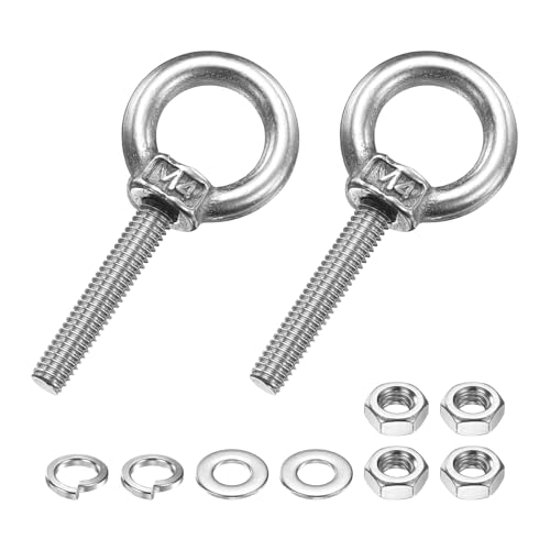 PATIKIL M4 x 20mm Eye Bolt, 2 Pcs 304 Stainless Steel Thread Lifting Ring Set Shoulder Eyebolt with Lock Nuts Flat Washers for Hanging Hammocks Articles, Silver