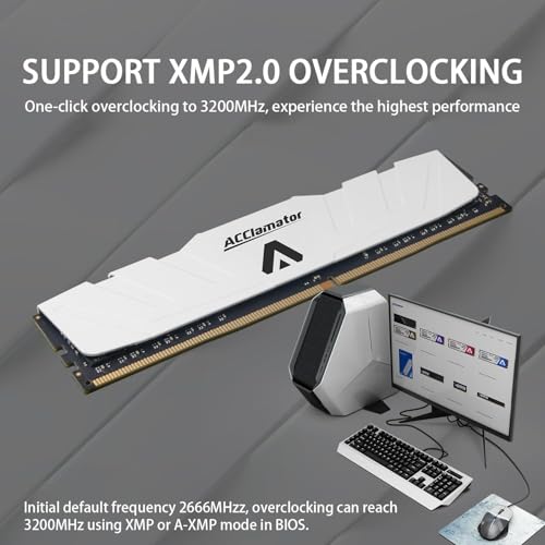 Image of DDR4 RAM 16GB (2x8GB) 3200MHz PC4-28800 CL18 1.35V XMP 288-pin Desktop PC Memory Module with Heatsink White Acclamator Ounce