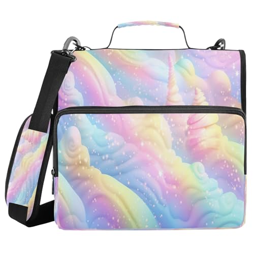 KEEPREAL Rainbow Ice Cream Swirl Zipper Binder for School with Shoulder Strap & Extra Pockets - 1.5 Inch 3-Ring Binder Holds 500+ Sheets, Textbooks, Laptop#123