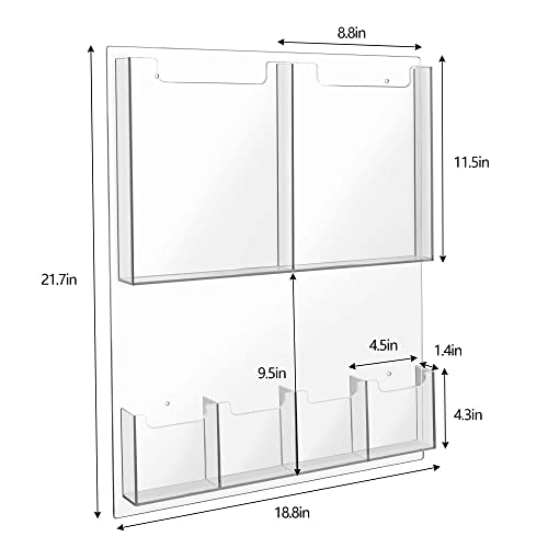 zavekia Acrylic Brochure Holder Wall Mount,Multi Pocket Acrylic Magazine Holder Literature Display Clear Pamphlet Display Holder Plastic Wall Mount Slots
