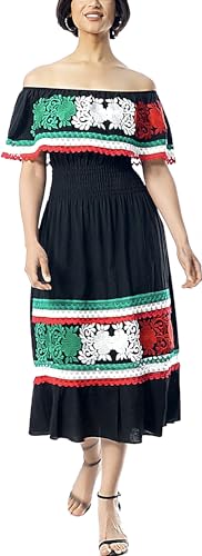 Image of YZXDORWJ Women Embroidered Mexican Peasant Casual Sexy Lace Off-Shoulder Long Dress