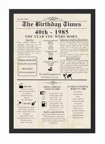 Póster de periódico vintage para regalo de 40 cumpleaños | El año en que naciste 1985 | Arte de palabras | Recuerdo | Regalo único | Impresión A4 sin marco | Para él para ella | Alternativa a la Póster de periódico vintage para regalo de 40 cumpleaños | El año en que naciste 1985 | Arte de palabras | Recuerdo | Regalo único | Impresión A4 sin marco | Para él para ella | Alternativa a la