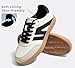 LUCKY STEP Women Classic Retro Gum Sole Fashion Sneakers Casual Tennis Skate Shoe Genuine Leather Walking Footwear Anti Slip Trainers(Beige/Black,9)