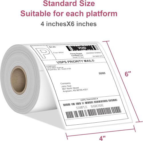 4”x6” Thermal Labels Shipping Labels, BESTIKER 4”x6” Direct Thermal Labels 1 Rolls, Compatible Zebra 2844 Rollo Thermal Printer Label 4x6 with Perforated, 250 Labels/Roll, 1” Core image 4