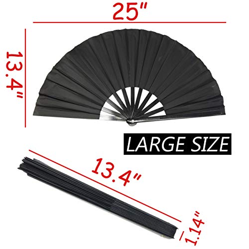Tihood 2Pcs Large Folding Silk Hand Fan Hand Folding Fans Chinese Tai Chi Folding Fan For Men And Women Performance, Dance, Decorations, Festival, Gift (Black X2) #TOP1