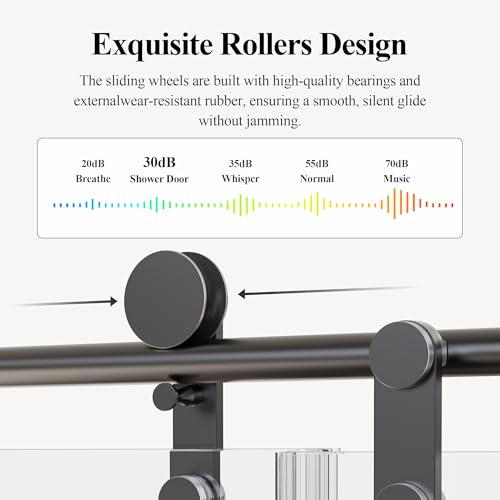 Image of 56-60 inch W x 76 inch H Frameless Single Sliding Shower Door, Bathroom Glass Shower Doors with 5 /16 inch (8mm) SGCC Tempered Glass, Stainless Steel Towel Rail Handle and Heavy Duty Frame, Matte Black