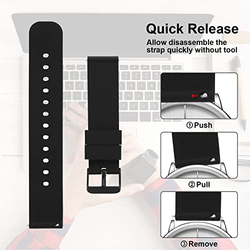 Cobee Silicone Watch Bands, Quick Release Waterproof Soft Rubber Replacement Straps With Stainless Steel Buckle Smart Watch Straps Sport Watchbands Wrist Straps For Men Women(20Mm-Black, Black Buckle) #TOP3