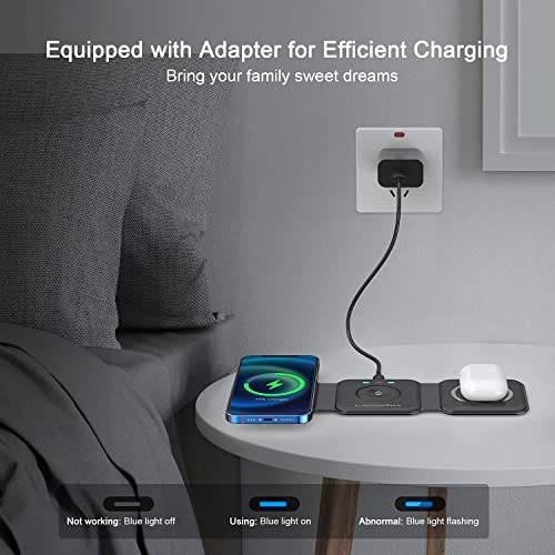 Ucomx Nano 3 In 1 Wireless Charger For Iphone,Magnetic Foldable 3 In 1 Charging Station,Travel Charger For Multple Devices For Iphone 14/13/12 Series,Airpods 3/2/Pro,Iwatch(Adapter Included) #TOP6