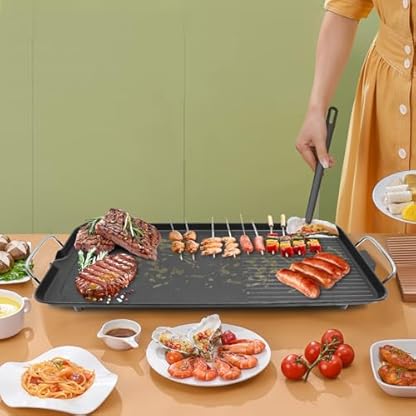 1500W Elektrischer Tischgrill, Outdoor Barbecue Grill, Elektrogrill, Barbecue Grill mit verbrühungssichere Griffe und Anti-Rutsch-Gummifüße, für Outdoor Camping Hinterhof, 68 * 28 * 7cm Schwarz – Bild 6