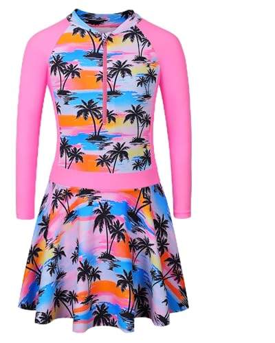 ZNYUNE Bañador para niña con volantes, tankini de moda, protección UV 50+, traje de baño con cremallera para niños de 3 a 12 años para nadar, Gq448-Pink Coco, 6-7 años