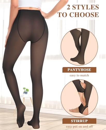 Image of DOCUMO Fake Translucent Black Tights for Women 80 Denier Opaque Tights (No Fleece Footed Black#01,X-Large)