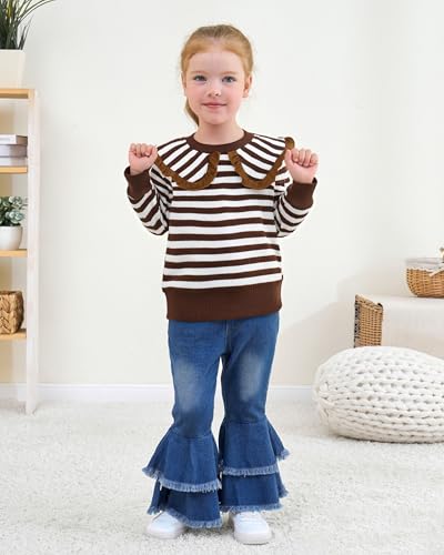 Baby Toddler Girl Clothes Winter Outfits, Little Girls Clothing Peter Pan Collar Sweatshirt Flared Denim Pants Jeans2