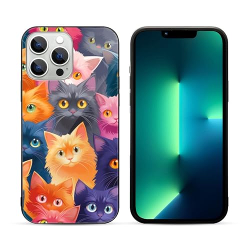 CRIVOTA for iPhone 13 Pro Max Case - All-New Group of Cats Design, Glass Back + TPU Inner Shell, Extreme Slimness, Military-Grade Dual Protection, Precise Cutouts, Cell Phone Cases for Boys Girls