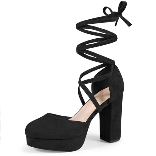Perphy Lace Up Strappy Platform Block Heel Pumps for Women
