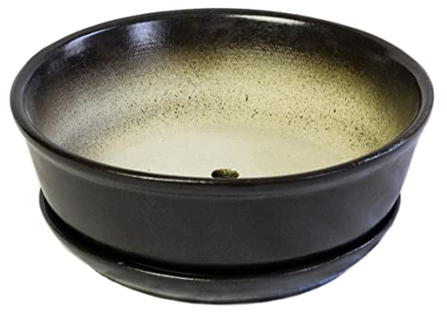 Kerazo Cuenco redondo de cerámica para bonsái de 18 x 6 cm, con base de color antracita, de alta calidad, resistente, resistente a las heladas, duradero con orificio para el suelo Cover