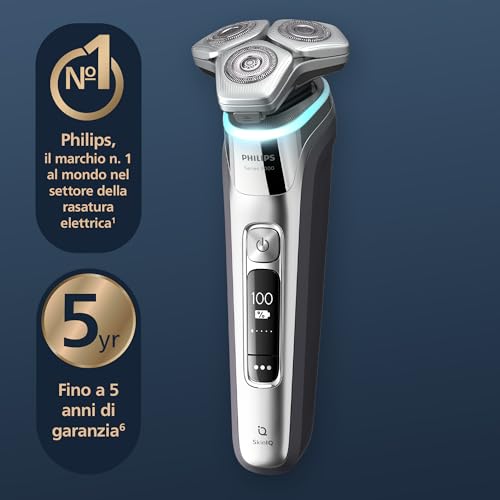 Shaver S9000, rasoio elettrico Wet & Dry, tecnologia Lift & Cut e SkinIQ, rifinitore a scomparsa, custodia per pulizia, supporto ricarica, custodia viaggio, Chrome Silver, modello S9975/54 - Cuffia gaming - Immagine 8