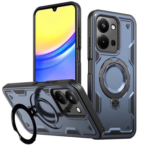 Coque Xiaomi Redmi 15C magnétique antichoc militaire avec anneau de support bleu