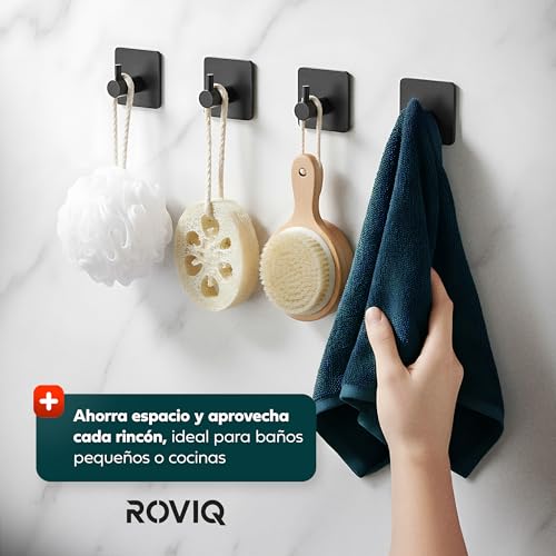 Miniatura 7 de Roviq Toallero Adhesivo Sin Taladro Para Baño 1 Toallero 4 Ganchos Acero Inoxidable 304, Adhesivo 3m Vhb, Instalación Limpia En Pared Diseño Moderno, Color Negro Mate