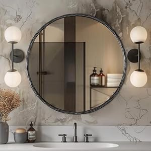 ANDY STAR Hand-Forged Black Round Mirror for Wall, 30 Inch Solid Steel Metal Frame Circle Mirror, Antique Rounded Hammered Bathroom Mirror for Living Room, Bedroom, Entryway, Vanity