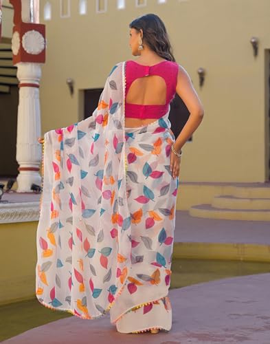 Image of SIRIL Women's Chiffon Printed Saree with Unstitched Blouse Piece