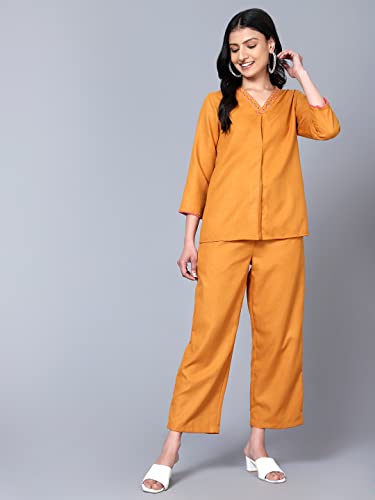 Image of Bani Women Co-ord Set, Top and Trouser Set 2 Piece Outfit, 3 /4 Sleeves Embroided V Neck, Coord Sets for Women| Western Dress, Stylish Design for All Occasions