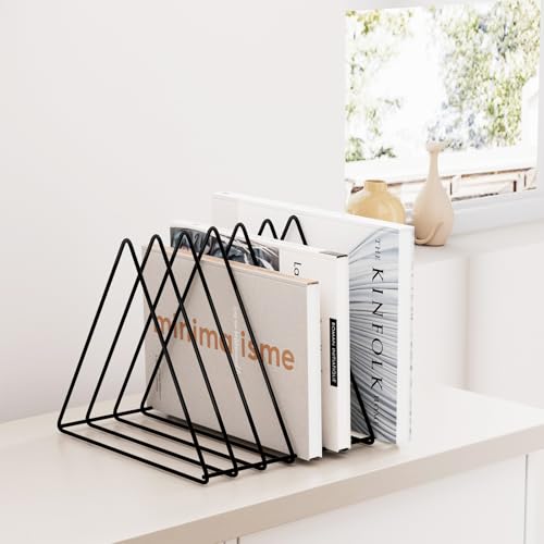 Urban Deco Triangle Desk Organizers Metal Wire Magazine Holder 7 Sections Decorative Organizer Vinyl Record Storage Office File Organizer For Desk - Black Magazine File Holder - Pack of 2 - Thumbnail 3