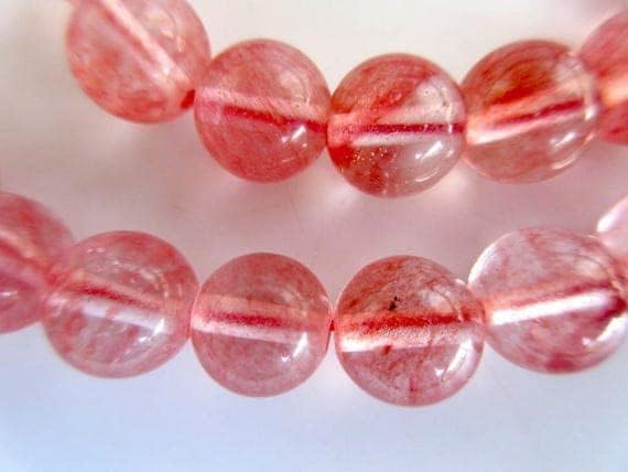 Quartz cerise 8mm perles grand trou résolvant le passage des cordons épais