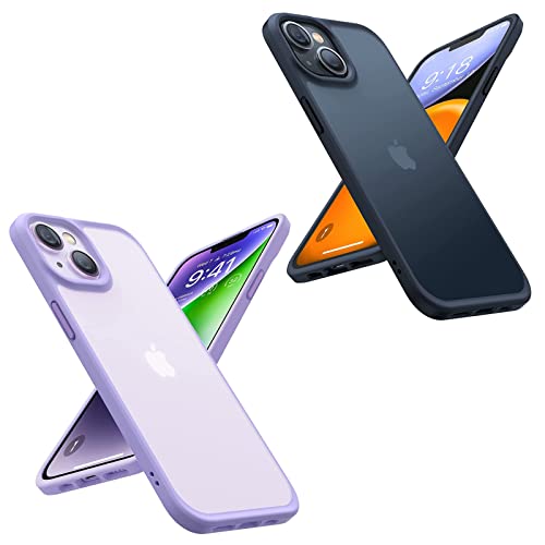 TORRAS Shockproof Designed for iPhone 14 Plus Case [Military Grade Drop Tested] Protective Slim Translucent Case, Lavender Purple & Frosted Black-Guardian Series