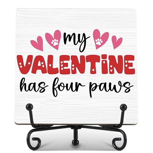 patcate Valentines Day Decor - 5x5 Inches Wooden Table Sign with Iron Stand