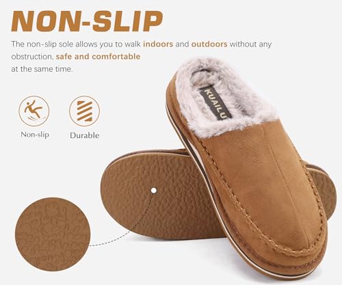 Image of KuaiLu Mens Slippers Orthopedic Arch Support Suede Fluff Plush Home Shoes | Comfortable Plantar Fasciitis Slip-on Bedroom Warm House Garden Footwear Fuzzy Clogs Slippers Indoor Outdoor Pantuflas